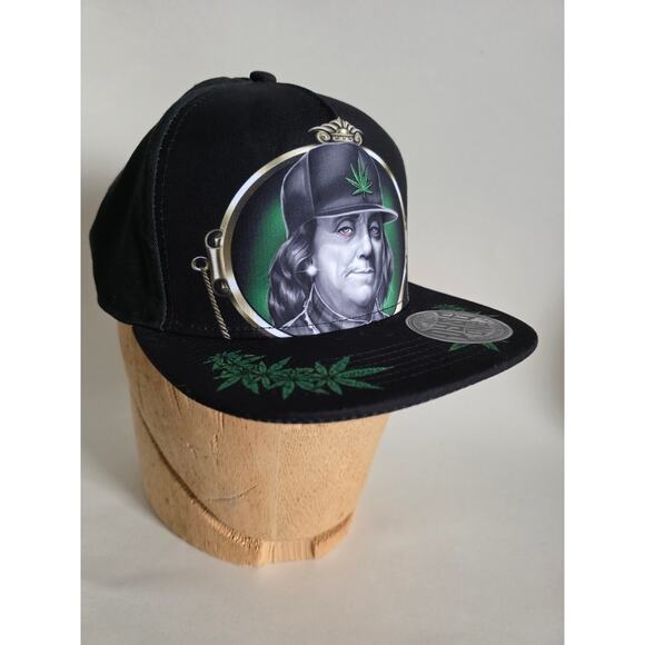 Dyse One Snapback Hat Black Benjamin Franklin Weed Leaf Graphic NWT - Picture 1 of 10